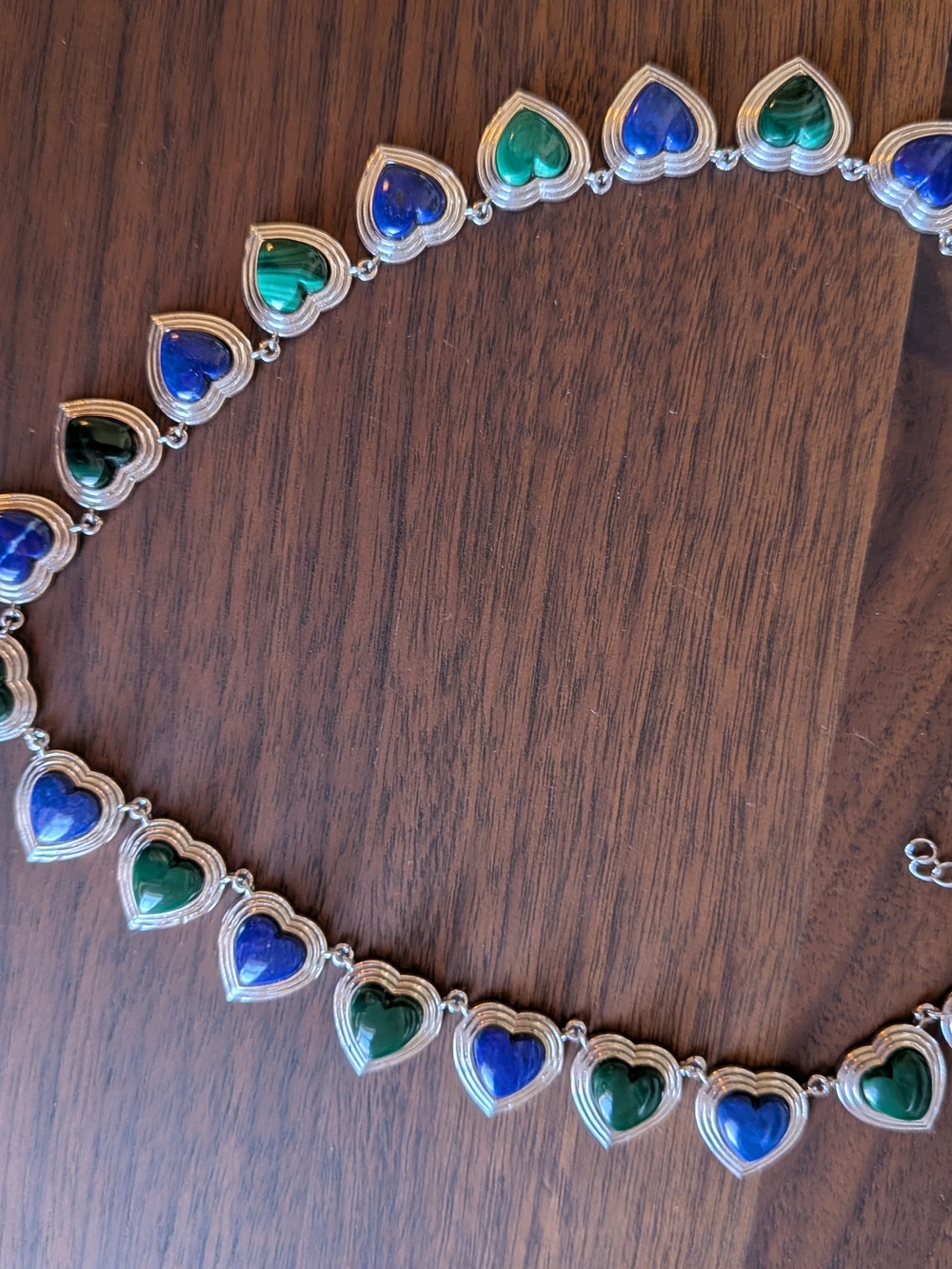 Sterling Silver 925 Heart Necklace with Lapis Lazuli And Malachite - Like New! - Picture 5 of 5